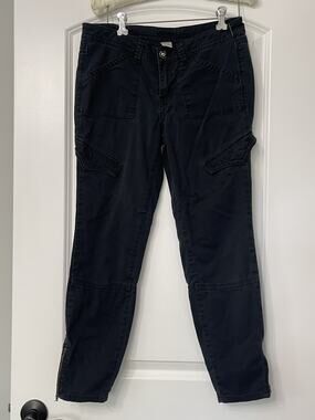 Vintage, Y2K Cache Navy Mid Rise Cargo Ankle Pants Size 4 with Side Zippers
